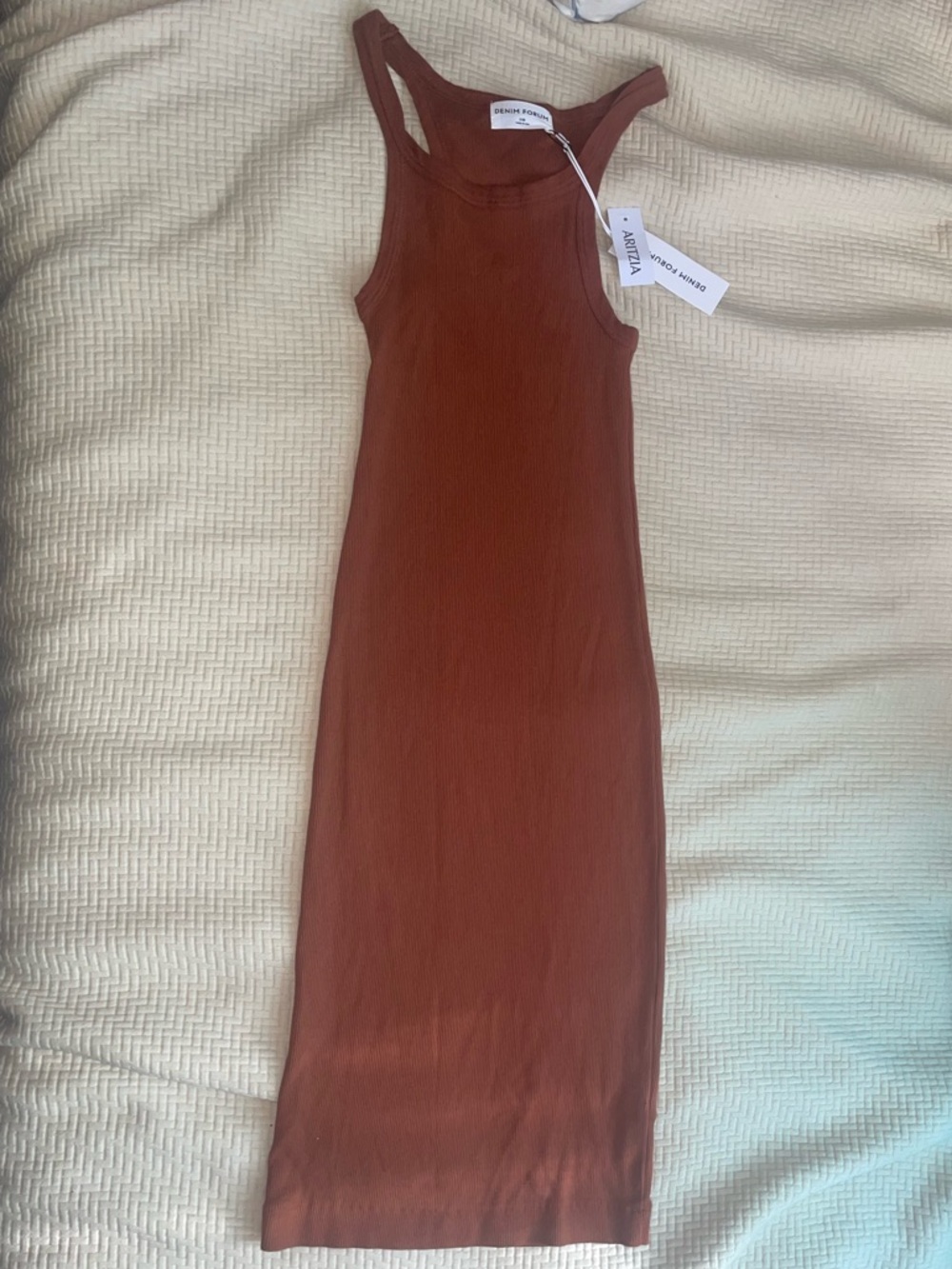 Denim Forum Ribbed Tank Dress in Terracotta Brown